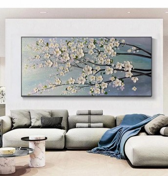 Textura de decoración de pared de flores de cerezo blancas de Palette Knife Pinturas al óleo